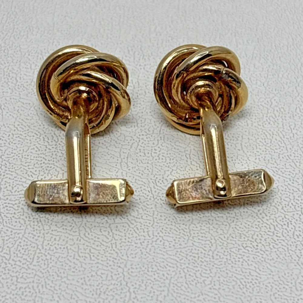 Vtg 50's SWANK Cufflinks Red Jeweled Stone Gold Tone Knot Grandpa Dressy Office